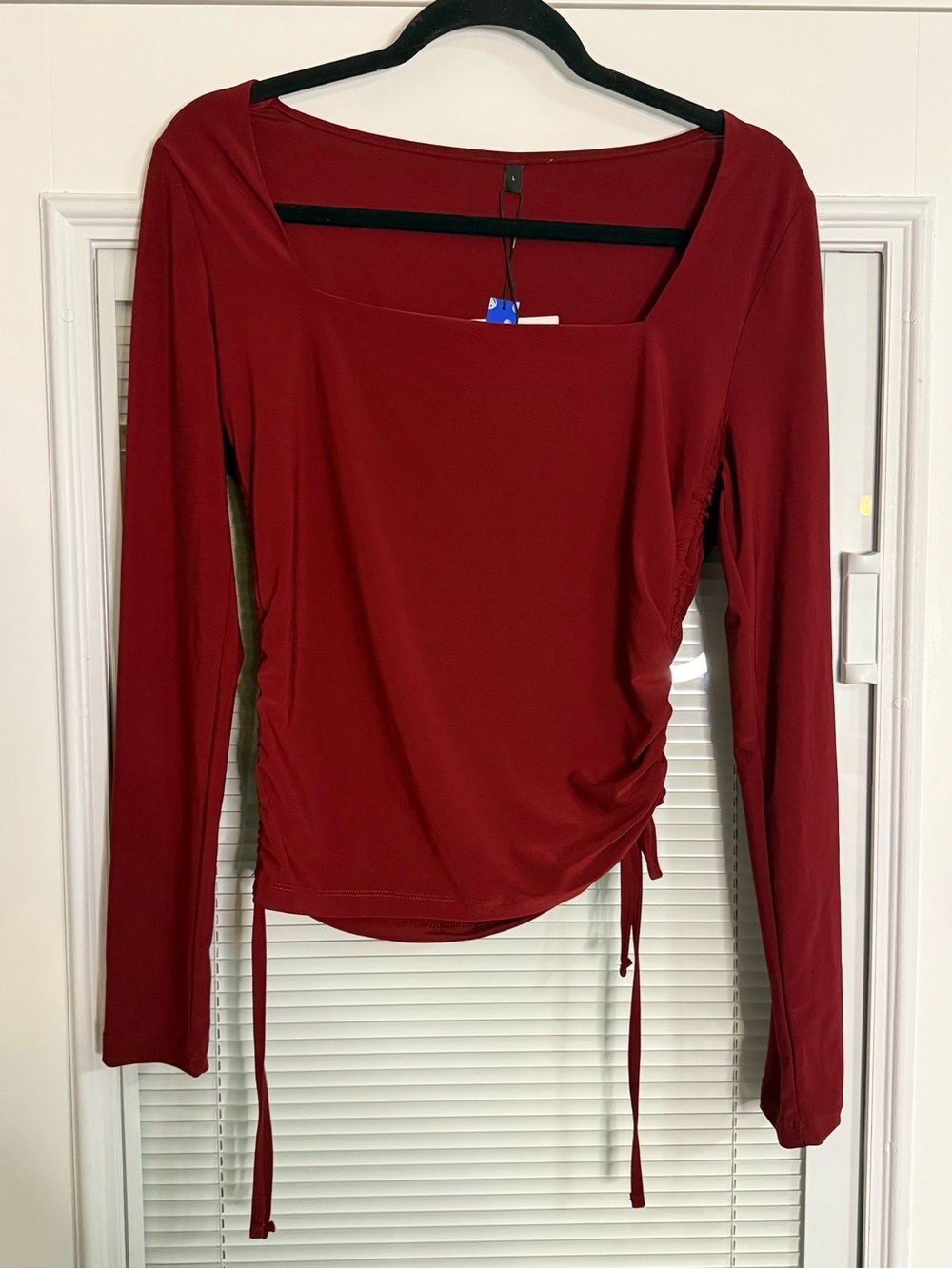NWT Cider Women’s Long Sleeve Ruched Square Neck Top - Burgundy L